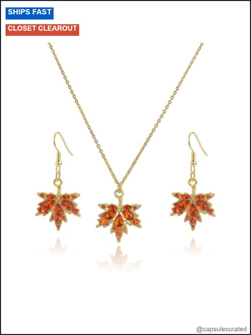 Fall Maple Leaf Crystal Jewelry Set - Necklace and Earrings